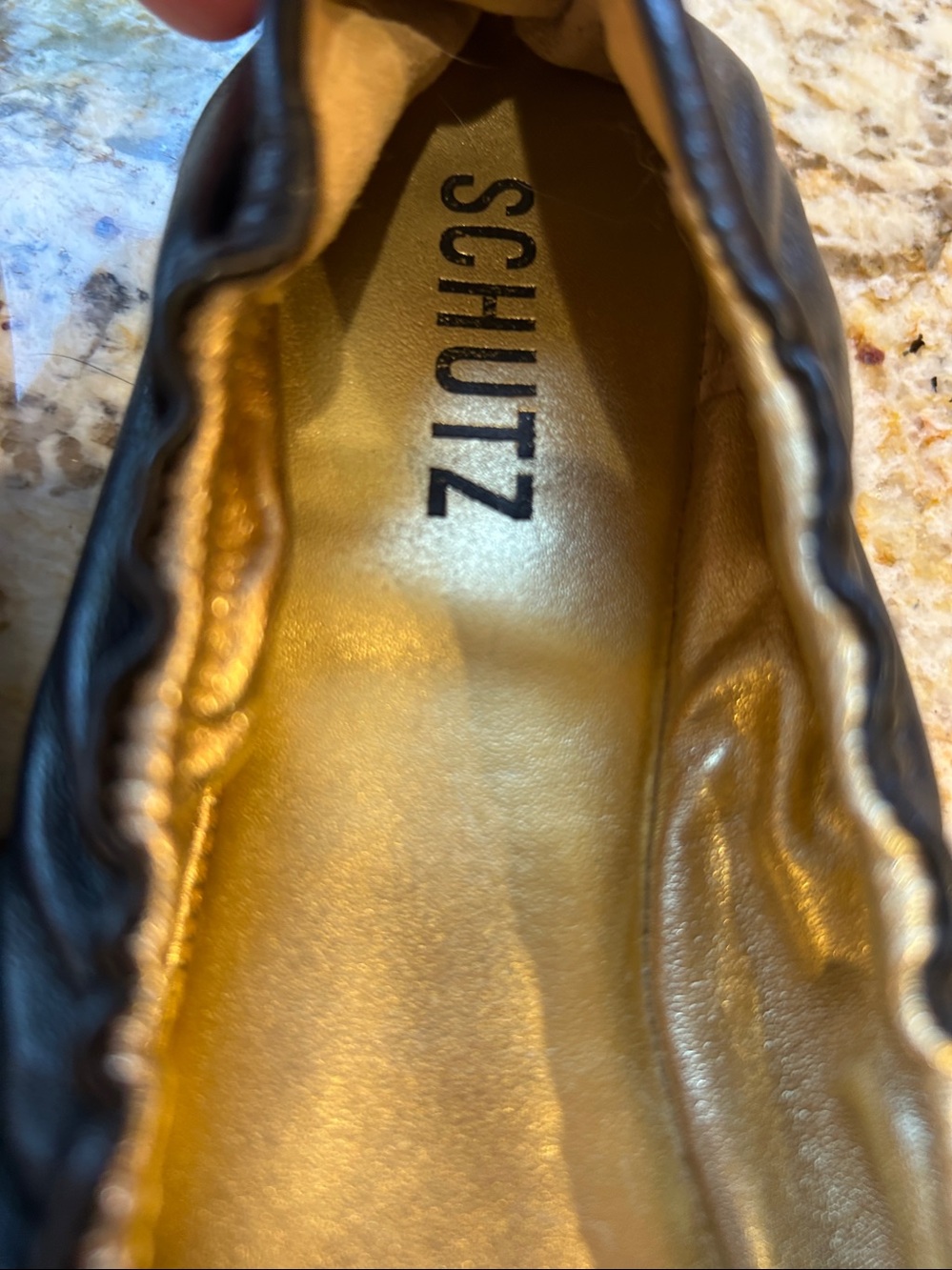 SCHUTZ Black Leather Bow Ballet Flats with Gold Insole 8.5B - Picture 4 of 5